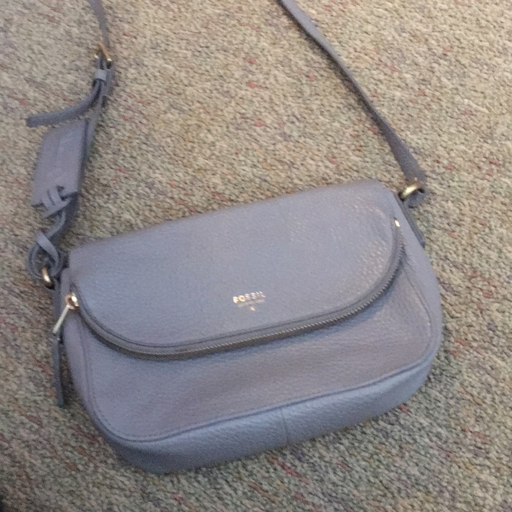 Fossil Crossbody Grey 9" x 6" Pepple Leather